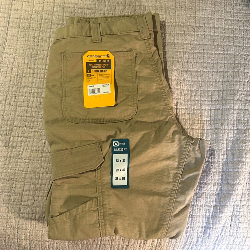 Carhartt Force Relaxed Fit Ripstop Cargo Work Pant NWT Tan Khaki 33x30
